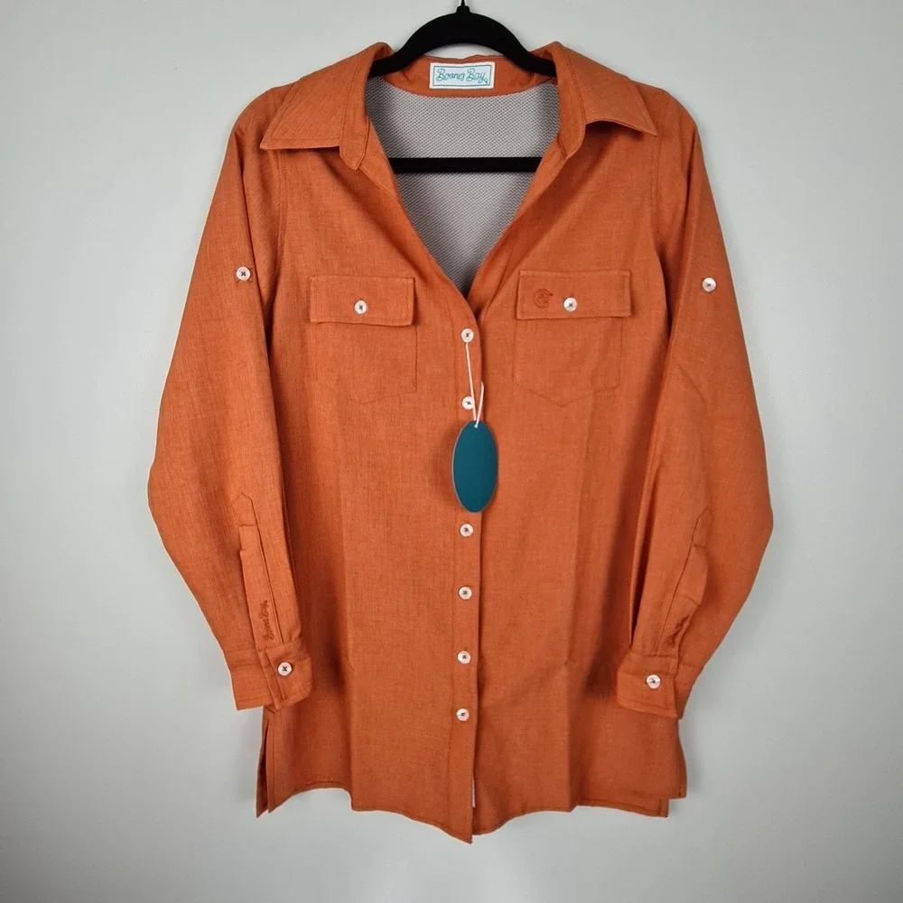 Boone's‎ Bay Fishing Shirt Vented Orange Roll Tab S Women's UV Protect Outdoor